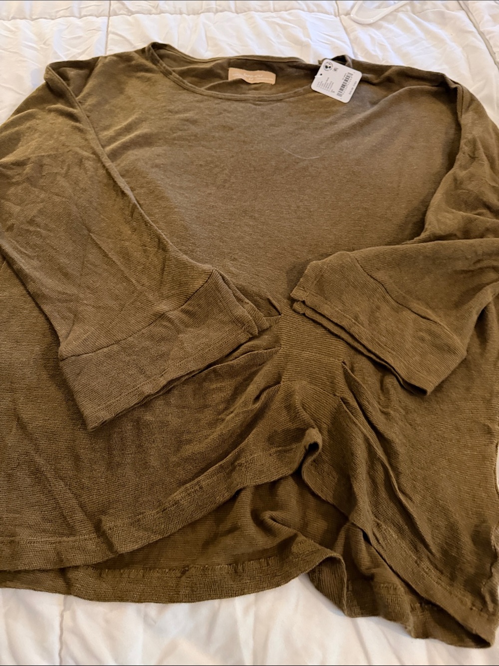 Free People Olive Green Lightweight Knit Long-Sleeve Top Oversized